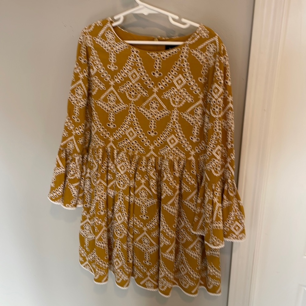Bardot junior mustard eyelet dress, NS home, size 10